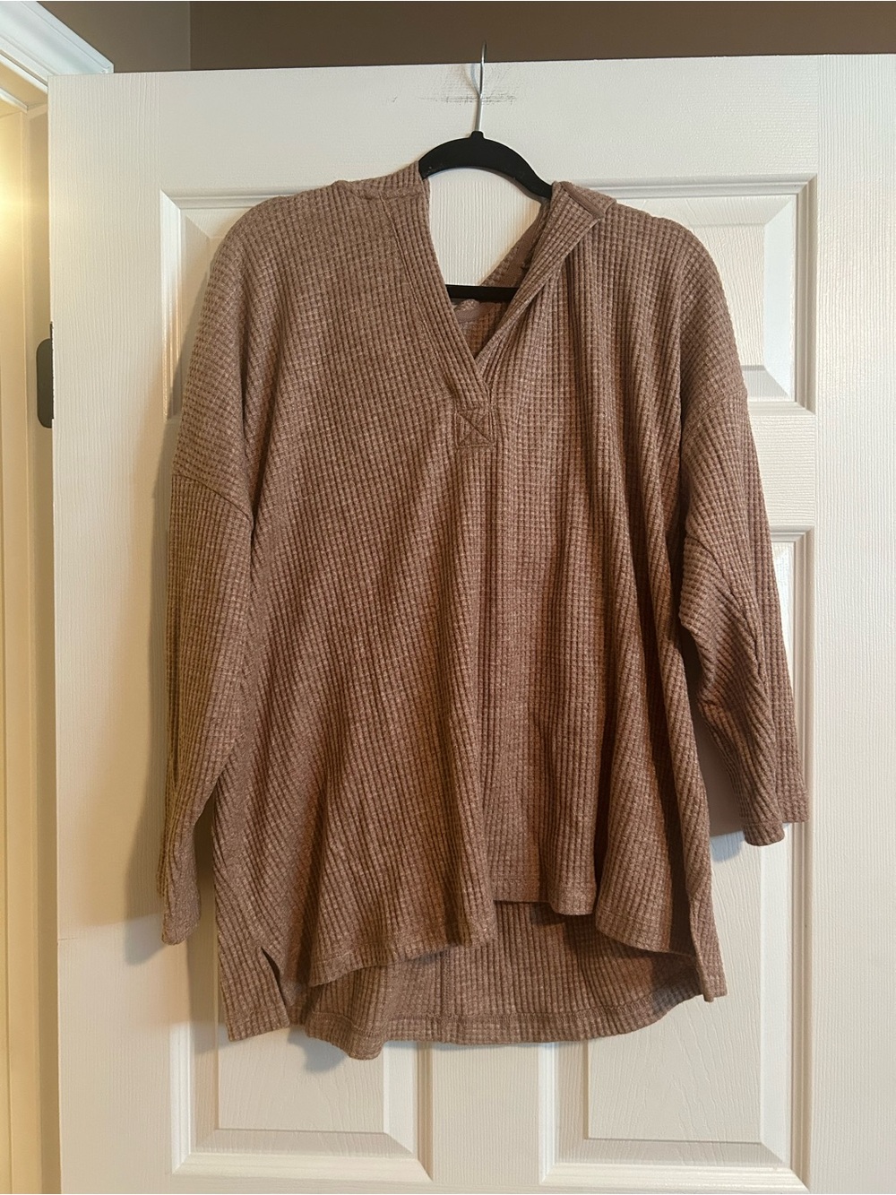 Penningtons Waffle Knit Hooded Pullover - Taupe Brown